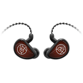 64 Audio Aspire 3 in-ear monitors with brown faceplates and silver braided cables